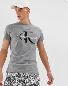 Серая приталенная футболка с монограммой Calvin Klein Jeans-Черный