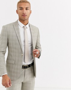 Светло-бежевый зауженный пиджак в клетку Topman