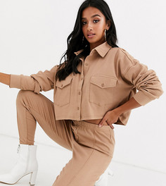 Бежевая короткая рубашка в рубчик от комплекта Missguided Petite-Коричневый