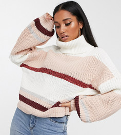 Oversize-джемпер в полоску с высоким воротником Missguided Petite-Белый