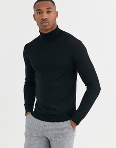 Черный джемпер-водолазка из мериносовой шерсти Moss London