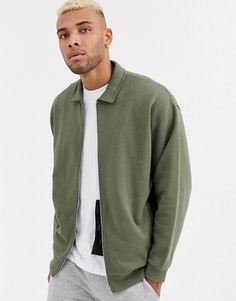 Трикотажная oversize-куртка Харрингтон цвета хаки ASOS DESIGN-Зеленый