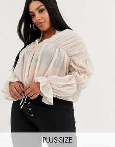 Бежевая полупрозрачная блузка с пышными рукавами Missguided Plus-Светло-бежевый