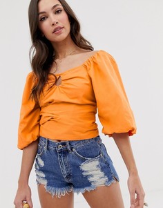 Топ с пышными рукавами и завязкой ASOS DESIGN-Черный