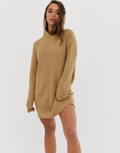 Трикотажное платье мини с капюшоном ASOS DESIGN-Светло-бежевый