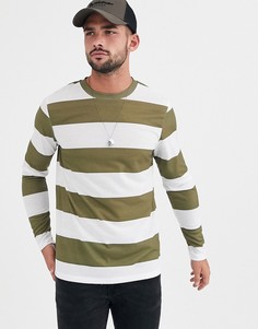 Зелено-белая футболка в широкую полоску с длинными рукавами ASOS DESIGN-Мульти