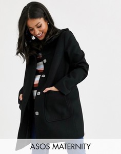 Черное пальто узкого кроя с капюшоном ASOS DESIGN Maternity-Черный