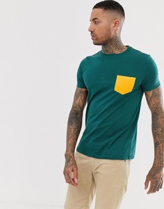 Зеленая футболка с карманом ASOS DESIGN-Зеленый