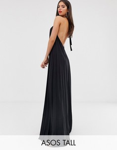 Плиссированное платье макси с открытой спиной ASOS DESIGN Tall-Черный