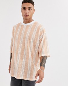 Oversize-футболка из ткани под лен в вертикальную полоску ASOS DESIGN-Мульти