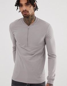 Серый обтягивающий свитшот с молнией ASOS DESIGN