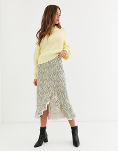 Юбка миди с цветочным принтом и оборкой сбоку ASOS DESIGN-Мульти