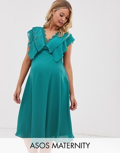 Платье миди со складками и фигурной отделкой ASOS DESIGN Maternity-Синий