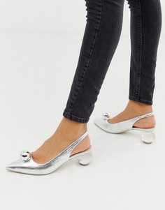 Серебристые туфли на среднем блочном каблуке ASOS DESIGN - Sabina-Серебряный