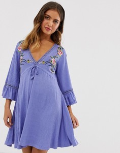 Свободное платье мини с вышивкой ASOS DESIGN-Синий