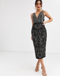 Платье-футляр миди с заклепками и металлизированной вышивкой ASOS DESIGN-Черный