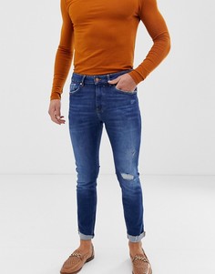 Синие джинсы скинни из органического хлопка с рваными коленями Bershka Join Life-Синий