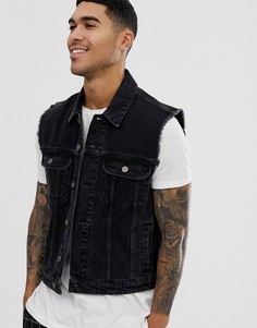 Черная джинсовая куртка без рукавов ASOS DESIGN-Черный