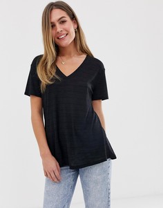 Черная меланжевая длинная футболка в рубчик ASOS DESIGN-Черный