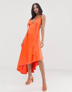 Платье миди с атласной вставкой ASOS DESIGN-Серый