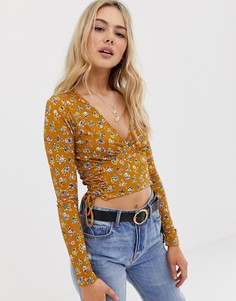 Лонгслив с цветочным принтом и завязками по бокам ASOS DESIGN-Мульти