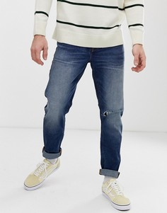 Темно-синие джинсы слим с рваными коленями ASOS DESIGN-Синий
