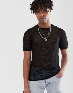 Черная сетчатая обтягивающая футболка ASOS DESIGN-Черный