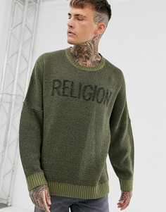 Джемпер цвета хаки с логотипом Religion-Зеленый