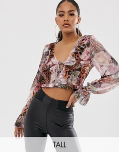 Блузка с цветочным/леопардовым принтом Missguided Tall-Розовый