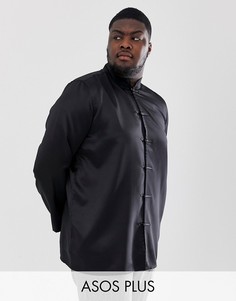 Черная атласная рубашка классического кроя с воротником-стойкой ASOS DESIGN Plus-Черный