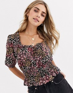 Топ с цветочным принтом Miss Selfridge-Черный