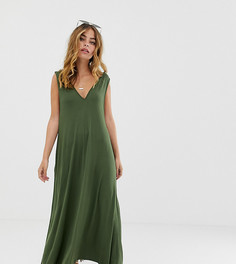 Платье-трапеция макси с глубоким вырезом ASOS DESIGN Petite-Зеленый