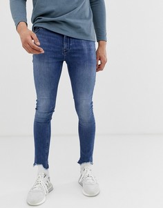 Синие джинсы стретч с необработанным краем ASOS DESIGN-Синий