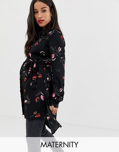 Туника с цветочным принтом Mamalicious-Черный Mama.Licious