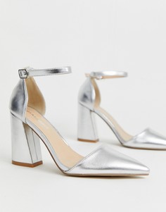 Серебристые остроносые туфли металлик на каблуке Glamorous-Серебряный