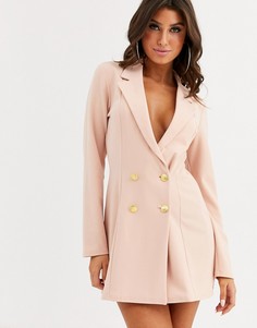 Двубортный трикотажный пиджак ASOS DESIGN-Розовый