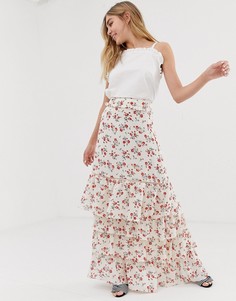 Юбка макси с цветочным принтом и люверсами Glamorous-Мульти