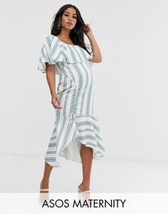 Платье миди в полоску с квадратным вырезом и баской ASOS DESIGN maternity-Мульти
