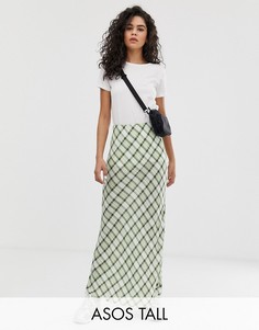 Клетчатая юбка макси с разрезом ASOS DESIGN Tall-Мульти