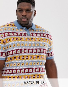 Трикотажное поло с цветочным принтом ASOS DESIGN Plus-Синий