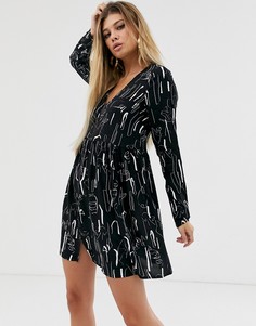 Свободное платье мини на пуговицах с абстрактным принтом ASOS DESIGN-Мульти