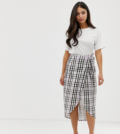 Юбка миди с запахом в клетку ASOS DESIGN Petite-Мульти