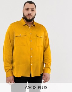 Атласная рубашка классического кроя горчичного цвета ASOS DESIGN Plus-Желтый