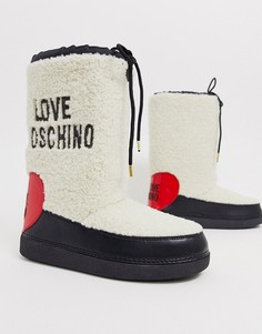 Зимние сапоги из искусственной овечьей шерсти Love Moschino-Кремовый