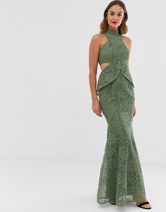 Кружевное платье макси с высоким воротом и годе ASOS DESIGN-Мульти