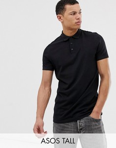 Черная трикотажная футболка-поло ASOS DESIGN Tall-Черный