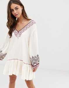 Платье с вышивкой Free People-Белый