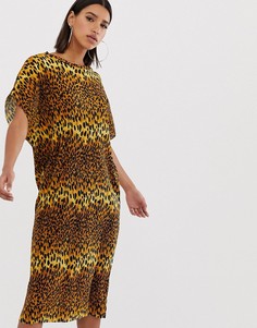 Платье-футболка миди с леопардовым принтом ASOS DESIGN-Мульти