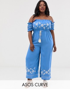 Комбинезон с открытыми плечами и вышивкой ASOS DESIGN Curve-Оранжевый