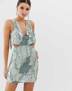 Платье мини с камуфляжным принтом и разрезами ASOS DESIGN-Мульти